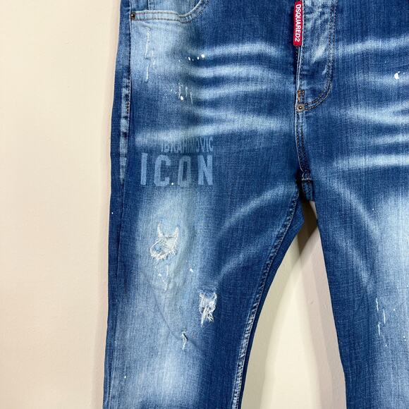 DSQUARED2 | Men’s Icon Distressed Slim Medium Wash Designer Blue Jeans 54 US 44 - Picture 6 of 12